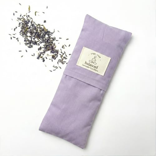 Balanced Yoga Stuff BYS Weighted Lavender Eye Pillow, Organic Cotton Fabric, Grey and White, with Travel Pouche (Standard, Purple)