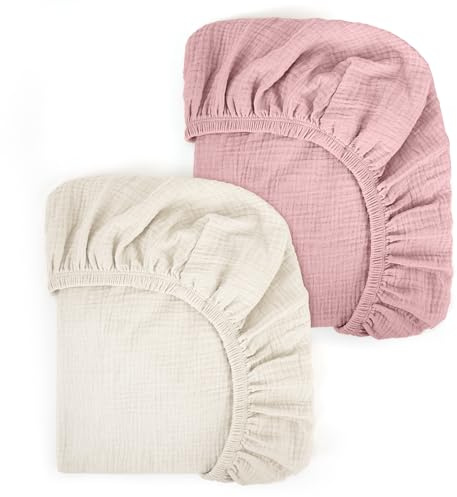 Peepeemax Sábana Bajera para Cuna de Bebé 80x40cm, Algodón Muselina Protector de Colchón, Cesta de Moisés, Moisés, Funda de Colchón para Recién Nacidos para Cunas, 2 Unidades, Rosa