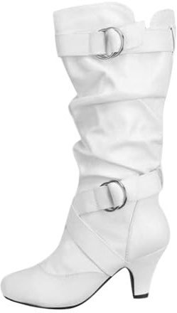 Generisch Bottines rétro pour femme - Talon fuselé - Bottes à talons hauts - Avec talon, Blanc., 41 EU