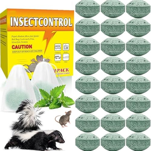 Mouse Repellent 24 Pack with 24 Net Bags, Rat Repellent Outdoor Indoor, Peppermint Oil Rodent Control for Home Kitchen Bedroom Garage Garden, Humane Pest Deterrent Solution