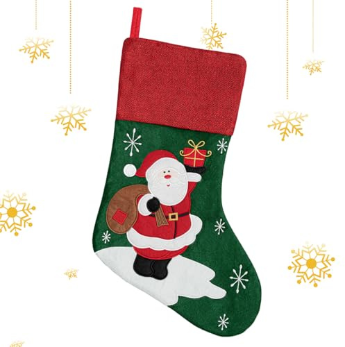 Christmas Stocking, Large Santa Christmas Stockings Decoration for Kid Adults Fireplace Hanging Stockings Xmas Tree Ornaments Gift Bag Candy Pouch for Xmas Family Holiday Party Home Decor Y11SDTGW
