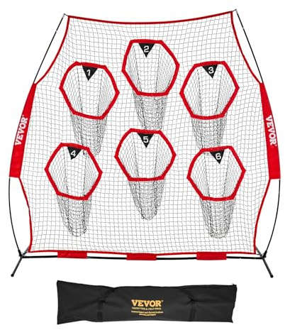 VEVOR Bärbar träningsnät rebound för fotboll Rugby Baseball 274 x 106 x 243 cm med 6 målfickor, bärbar förvaringsväska och remmar, målövning, röd
