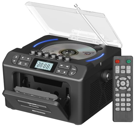 Retekess TR642 Lettore CD Boombox Portatile,Stereo CD e Cassette(Nero)