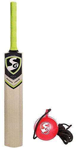 SG Cricket Praxis Combo – Phoenix Xtreme Kaschmir Weide Cricketschläger, kurzer Griff + i-ball Aufhängen Praxis Ball