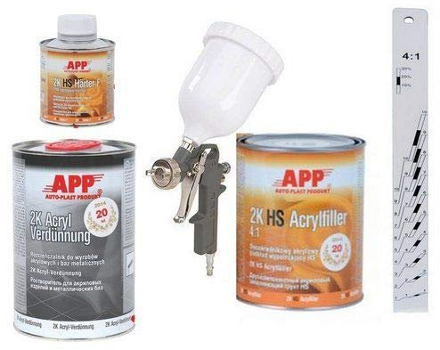 Appret garnissant blanc APP 2K avec durcisseur + diluant + règle gradué + pistolet