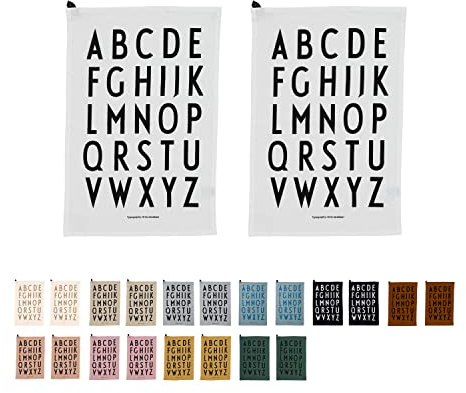 Design Letters Klassisches Geschirrtuch (Weiß) - 100% Baumwolle, Oeko-Tex-Zertifiziert, weich, saugfähig und trocknet schnell, 2 STK, dekorativ mit ikonischem Alphabetdruck, L: 60 x B: 40cm