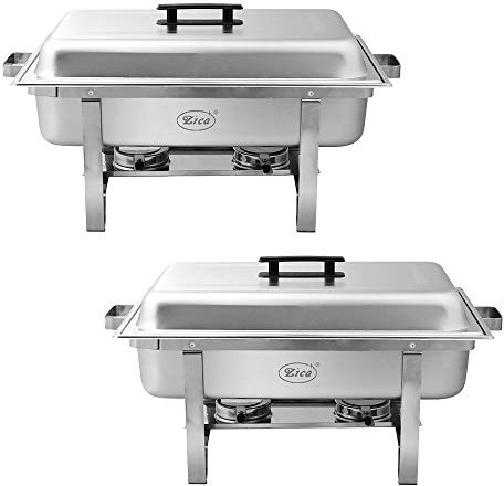 Zica ZC807 2 Packs 8 Quart Full Size Stainless Steel Foldable Frame Chafing Dish Food Warmer Buffet Server, Silver