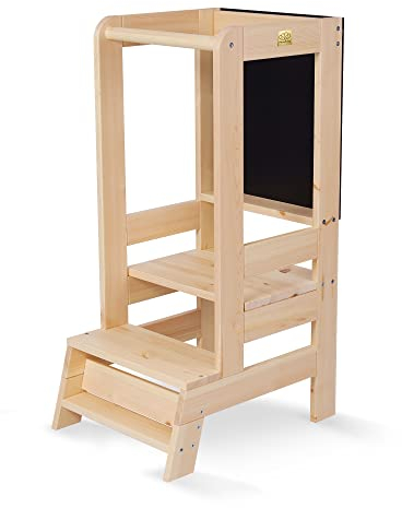 MEOWBABY Lernturm – Höhenverstellbarer Montessori Learning Tower für Kinder – Lernturm ab 1 Jahr – Sicherer Kinder Tritthocker – Holz Küchenhelfer für Küche & Alltag, Natur