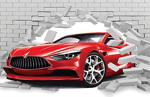 Papel Tapiz Fotográfico Coche Deportivo Diseño 3D Piedra Pared De Ladrillo Decoración De Pared Papel Tapiz Con Motivos Modernos Imagen Panorama Póster Xxl-150x105 CM