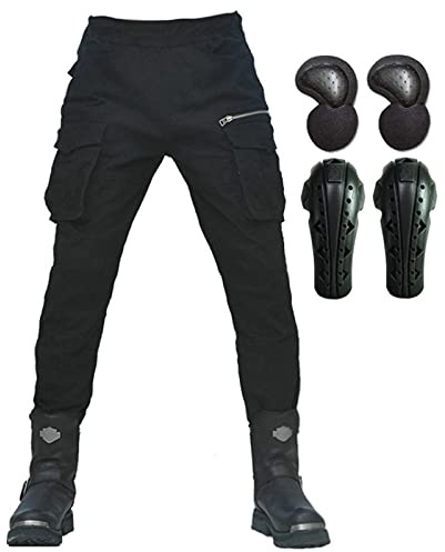 Herrars motorcykelbyxor, motorcykelbyxor tunga biker jeans skydd strid touring byxor pansarbyxor med dragkedja fickor (svart, L)
