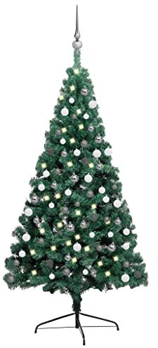 vidaXL Künstlicher Halber Weihnachtsbaum mit LEDs Kugeln Christbaum Tannenbaum Dekobaum Kunstbaum Weihnachten Dekoration Weihnachtsdeko Grün 210cm