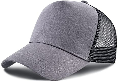 Baseball Cap for Men Women,5 Panel Adjustable Plain Trucker Cap Mesh Back Sports Casual Cap Summer Sun Hat for Unisex (Gray, One Size)