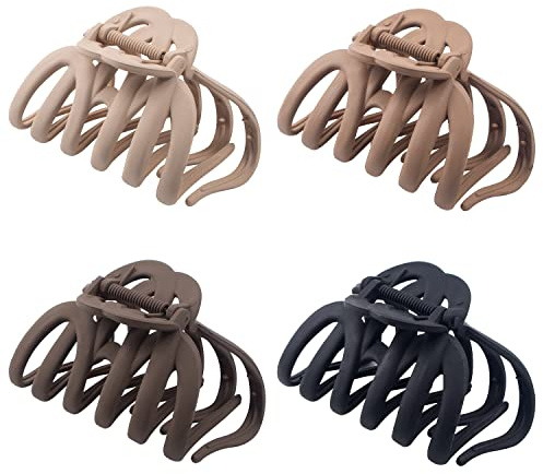 4 Pieces 3.5'' Large Octopus Claw Clips for Thick Long Hair, Big Hair Clips for Women, Strong Hold Hair Claw Clips, Matte Non-slip Jaw Hair Clips (Neutral Color)