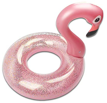 Aufblasbar Flamingo Schwimmring, Glitzer Rosa Schwimmring Luftmatratze Pool floaties, Pool Qufblasbar Ring, Erwachsene,Kinder für Poolparty Spielzeug (Rot-70)