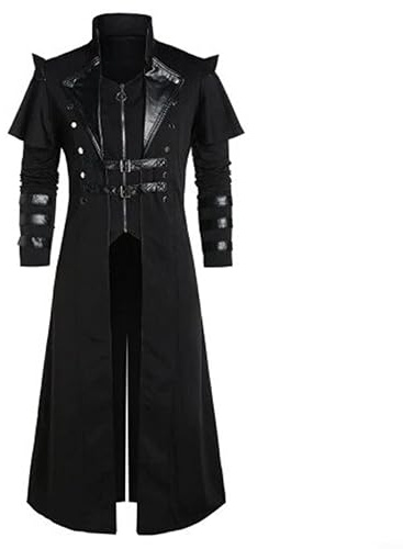 EpheyFIF Medieval Halloween Tailcoat Jacket Costumes for Men, Gothic Victorian Frock Coat Uniform, Adult Steampunk Victorian Renaissance Pirate Vampire Cosplay Costume Outfits Black M
