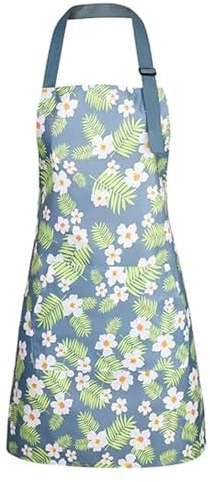 KUIZHEN Küchenschürzen, Blumenschürzen mit Tasche, Küchenschürze für Frauen Verstellbare Polyester öLbestäNdig Wasserdichte Stoffschürzen zum Kochen Backen Gartenarbeiten