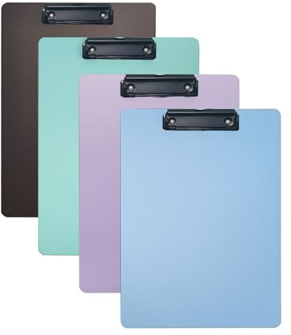 Yuetshuni 4-Pack Plastic Clipboards, Assorted Colors Clipoard with Low Profile Clip, Clip Boards for Students, Teachers, Doctors, Nurses, 12.3 x 8.8 Inch