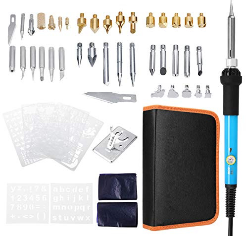 60PCS 60W 110V Wood Burning Pen Set Tips Stencil Solder Iron Tool Pyrography Crafts Kit