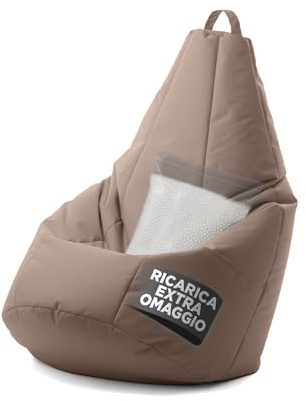 Avalon - Puff Poltrona Sacco Pera Deluxe Grande Sfoderabile, Pouf Sacco di Qualità Sartoriale, Bean Bag per Sedersi Ergonomico, Tessuto Antistrappo Impermeabile, Made in Italy(70x130cm-Tortora)