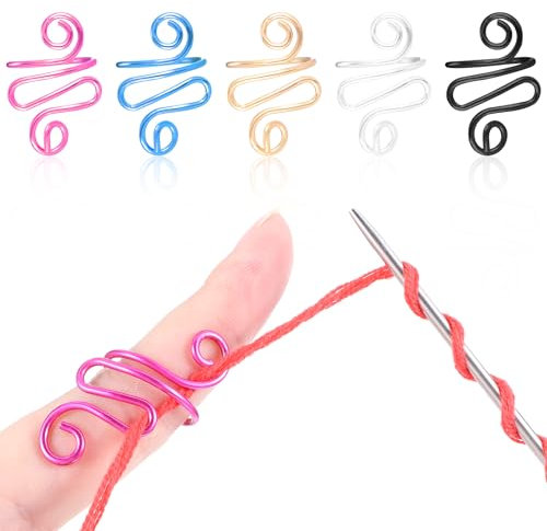 AOZUO 5PCS Häkelring, verstellbarer Garn Spannring Handgemachter häkelnder Spannring Bunte Strickschlaufe Offener Fingerring für Mutter Oma Häkler