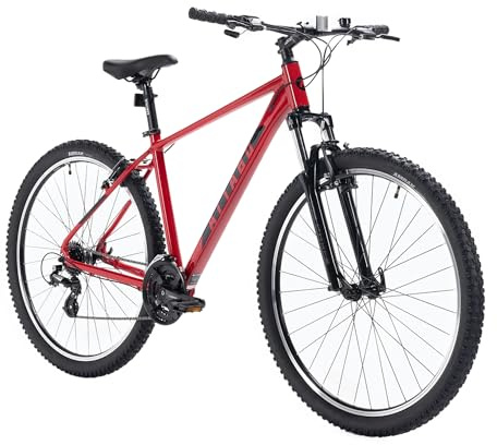 ATTABO Bicicleta para Hombre Alpe 1.0 con Marco de Aluminio de 17 Pulgadas, Manillar ergonómico, Freno en V, Color Rojo, Bicicleta de montaña con Ruedas de 29 Pulgadas, con Accesorios, sillín