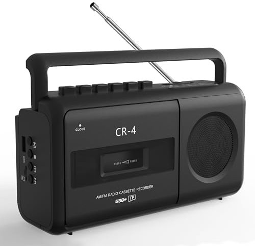 KUEPHOM Boombox Portable Cassette Player for AM/FM and MP3 Cassette Radio, Built-in Microphone for Voice Recording, TF/USB Playback with Headphone Jack, Battery Operated or AC Powered