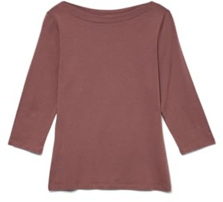 VERO Moda VMPANDA Women's Stretch T-Shirt 3/4 Sleeve Basic Boat Neck Top Regular Fit Long Sleeve, Rose Brown., L