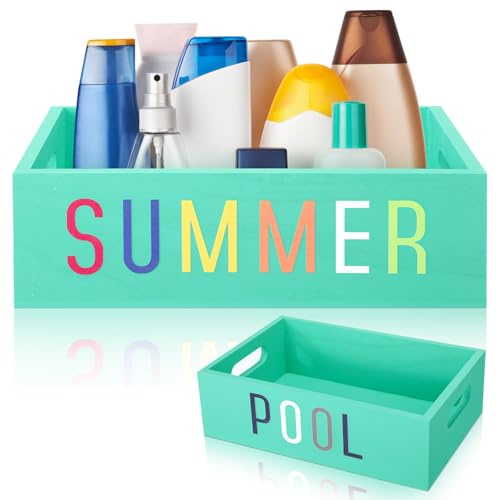 Weysat Sunscreen Pool Storage Bucket Wood Poolside Basket Above Ground Pool Bin Summer Basket Outdoor Storage for Swimming Camping Beach Indoor Outdoor Sunscreen Sunblock Accessories(Vibrant)