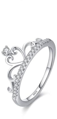 Dsnyu 925 silver damring, enkel kronring med silver zirkon smycken födelsedagspresent, 51.5, Kubisk zirkonia