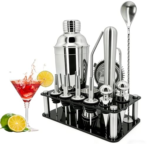 Lumanothy Set shaker per cocktail, kit da barman in acciaio inox con schede di ricette e accessori, ideale per casa, bar e feste (15 pezzi)