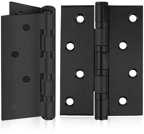 MSC 4 Inch Heavy Duty Door Hinges – Stainless Steel Hinges for Wood, Internal Doors, Rust-Resistant, Silent Operation, Chrome Finish with Screws, Black (2)