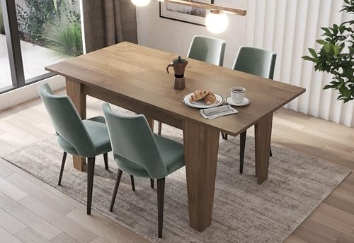 Arreditaly Tavolo da Pranzo Allungabile Da 140 A 200 Cm Gambe a Spillo Design Moderno 8 Posti In Melaminico Estensibile Con Guide In Metallo Cucina Salotto Soggiorno 200 x 90 x 78 Cm (Noce)