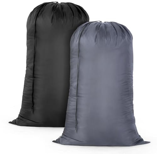 OTraki 2 Sacs à Linge Très Grande, 70 x 115cm Sacs de Linge Pliables avec Cordon De Serrage Sac Linge Sale Voyage, Camping, Maison, Les Résidences étudiantes Ou Le Panier à Linge (Noir + Gris)