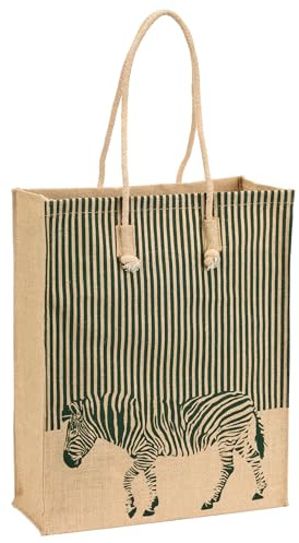Sac Cabas en toile de Jute Naturel, Pliable et étanche, grande Capacité Motif Zèbre, Sac shopping
