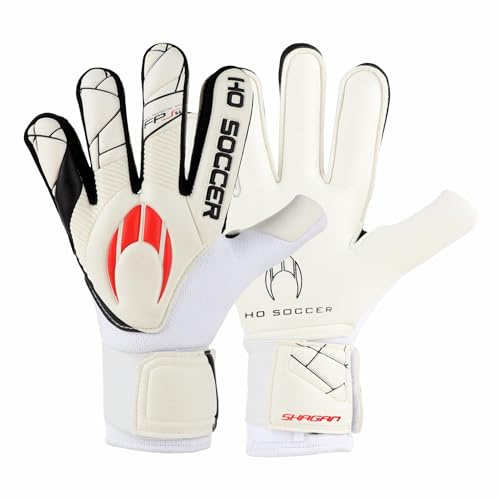 HO Soccer SHAGAN Flat Protek Kid Pro - con protección para los Dedos - Guantes de Portero, Unisex Niño, Blanco/Rojo, 5.