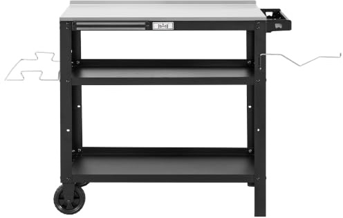 Feasto Chariot de Barbecue d'extérieur de 80 x 45,7 cm avec Plateau en Acier Inoxydable, Table de Gril Mobile avec Support d'assaisonnement et Support magnétique pour Outils, Table de préparation des