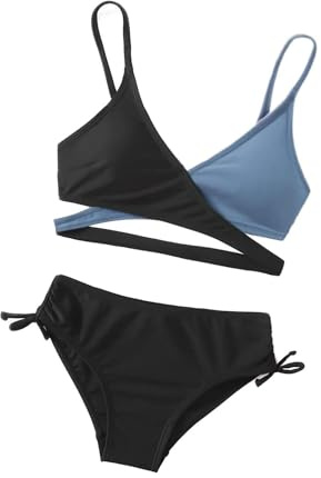 Generico Ragazze Costumi da Bagno Set Bikini Due Pezzi Bambini Criss Cross Bustier Slip Costume a Triangolo per 6-14 Anni