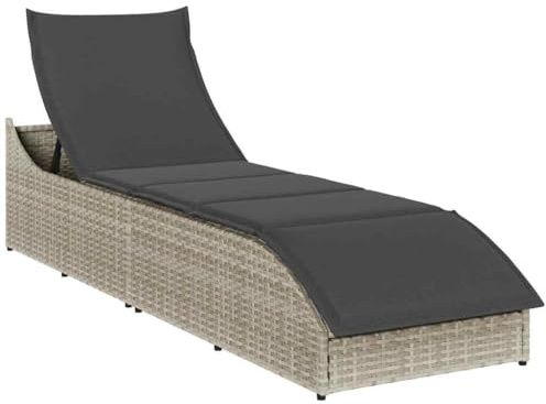 Mhdvray Sdraio pieghevole grigio chiaro con spazio 200 x 59 x 79 cm in rattan PE resistente ai raggi UV, sdraio da giardino pieghevole con cuscino in poliestere per balcone, terrazza e giardino