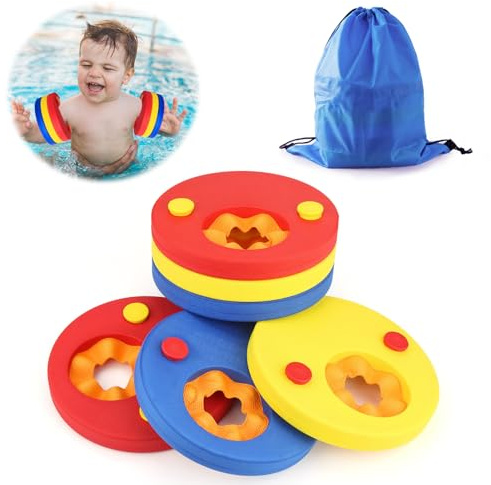 Swimming Arm Floats- 6Pcs Arm Bands Floating Swim Wings With Storage Bag Swimmer Foam Discs Wristbands Aid Non Inflatable Buoyancy Rings Floating Discs for Kids Aged 3-6 Pool Beach Swimming Learning