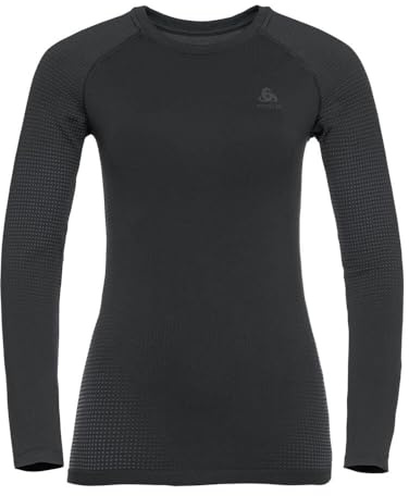 Odlo Thermounterwäsche für Damen Performance Warm | Odlo Graphite Grey Schwarz | Größe M | Funktionsshirt Langarm | Warme Skiunterwäsche