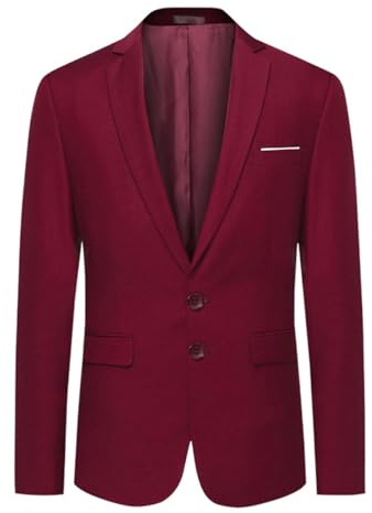Allthemen Blazer da Uomo in Tinta Unita con 2 Bottoni Giacca da Abito da Lavoro Formale Blazer Bussiness da Cena per Matrimonio Vino Rosso M