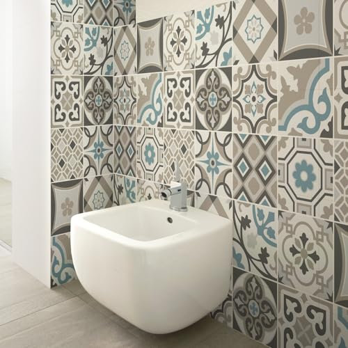 RE-COVERTILES - Adesivi per Piastrelle Bagno e Cucina 24 Pz 10x10 cm - PS00211 Decorazione murale in PVC Impermeabile mattonelle Mosaico Stile cementine Azulejos