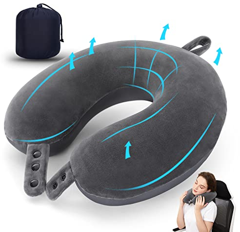 TALLGO Reise-Nackenkissen, bestes Memory-Schaum-Flugzeugkissen für Kopfstütze, weiches, verstellbares Kissen für Flugzeug, Auto und Zuhause (grau)