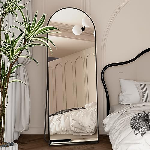 NEUWEABY Miroir Pleine Longueur de 162 x 53 cm avec Support Miroir Arqué Noir À Suspendre ou se Pencher Contre Le Mur pour Chambre à Coucher, Entrée, Chambre à Coucher, Salon