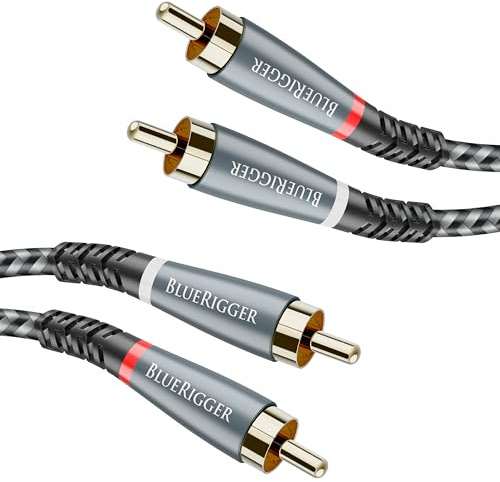 BlueRigger RCA Cable, 5M (2RCA Male to 2RCA Stereo Audio Cable, Braided, Gold Plated, Subwoofer)- Compatible with Home Theater, Amplifier, Hi-Fi System, HDTV, Car Audio, Turntable, Receiver, Speaker