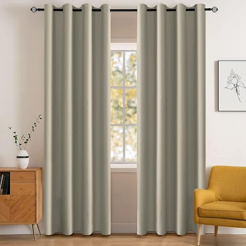 YSTELLAA Vattentätt Mörkläggningsgardin 2 Stycken, 140 X 225CM, Termiska Gardiner Med Öljetter, Ljustäta Sovrum, Ogenomskinliga Ljudisoleringsgardin, För Sovrum Och Vardagsrum, Beige