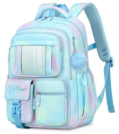 Tanou Schultasche Mädchen Rucksack Schule Mädchen, Schulrucksack für Mädchen der 1. bis 4. Klasse, Atmungsaktiv Wasserabweisender Nylon Kinder Schulranzen, Blau