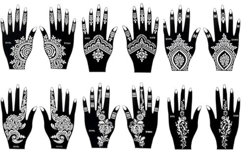 BeyondTattoos Maaisa Henna Tattoo Template for Hand and Body Painting, 12 Sheets