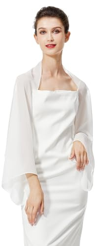 BEAUTELICATE Women’s Chiffon Shrug Bolero Sheer Loose Cardigans Cover Up With Long Sleeve For Summer Wedding Evening Bridal Bridesmaids Mother of The Bride(One size, Ivory)