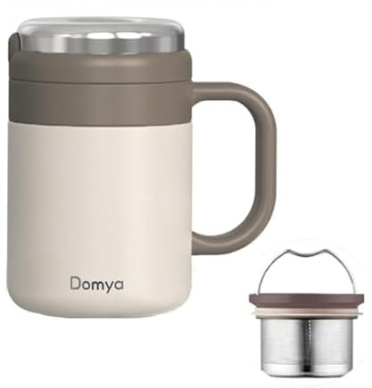 Taza de Te/Café Termo Acero Inoxidable (Crema) con Colador Removible, 500 ml - Mantiene Líquidos Fríos y Calientes, Aislamiento 12+ Horas, Ideal para Té, Café, Viajes, Oficina y Camping